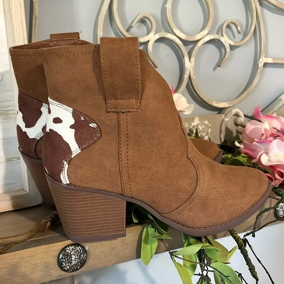 Cowboy Booties Western Rich Brown Ankle Boots Sugar Women 7.5 8 Cognac Cowboy - Picture 1 of 14